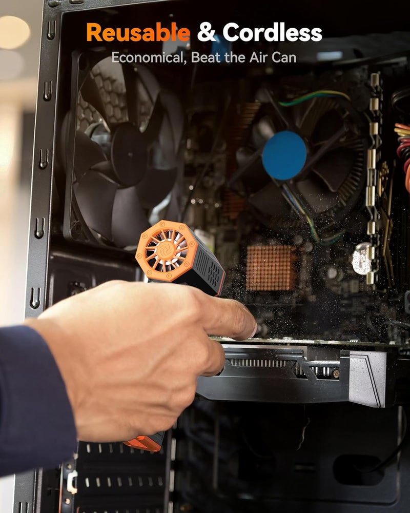 WOLFBOX MF50 Compressed Air Duster-110000RPM Super Power Electric Air Duster, 3-Gear Adjustable Mini Blower with Fast Charging, Dust Blower for Computer, Keyboard, House, Outdoor and Car - Image 3